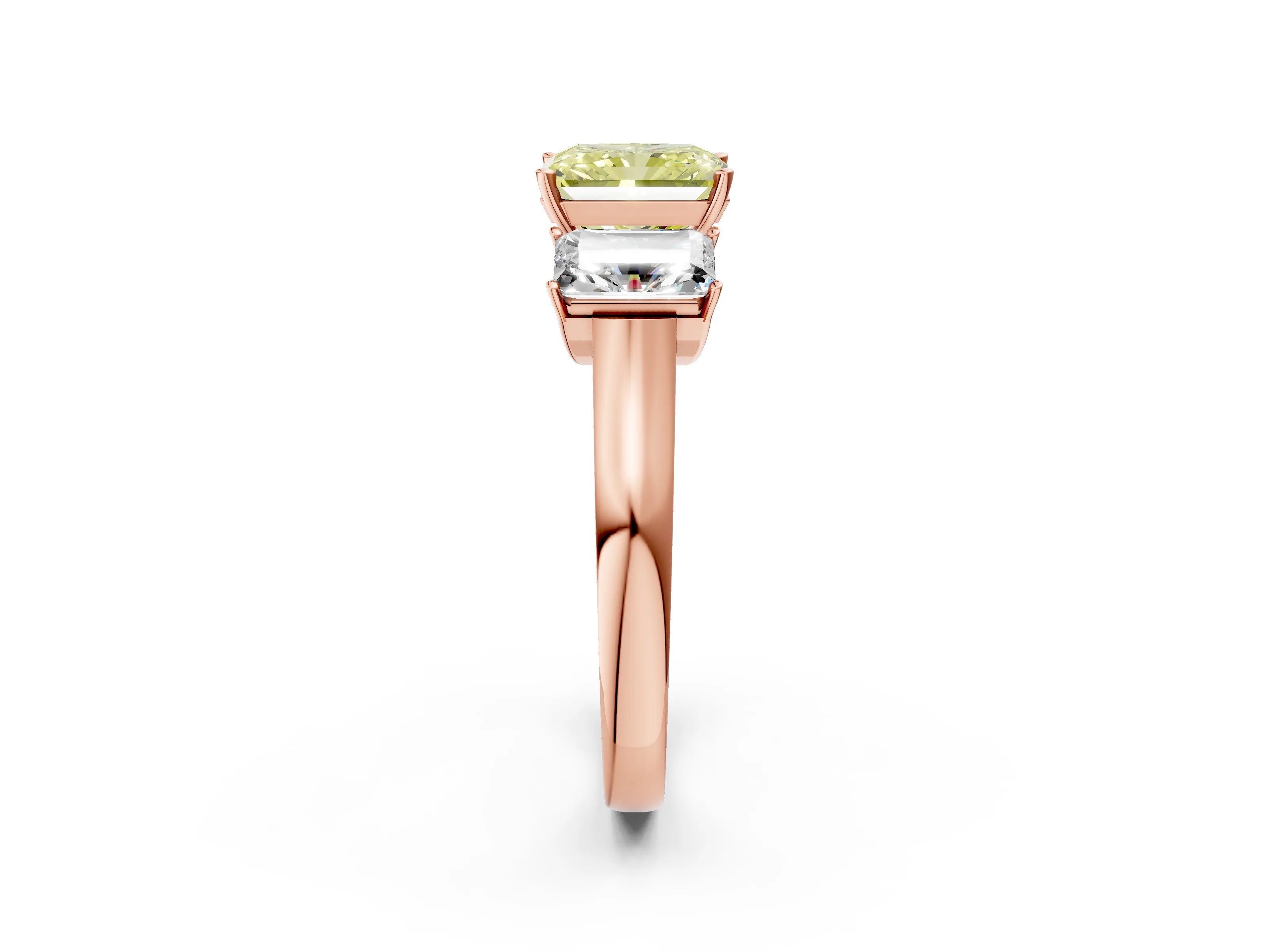 Rose gold Three-Stone Fancy Yellow Radiant Cut Brilliant Diamond Trellis Ring with Comfort Fit Band_2