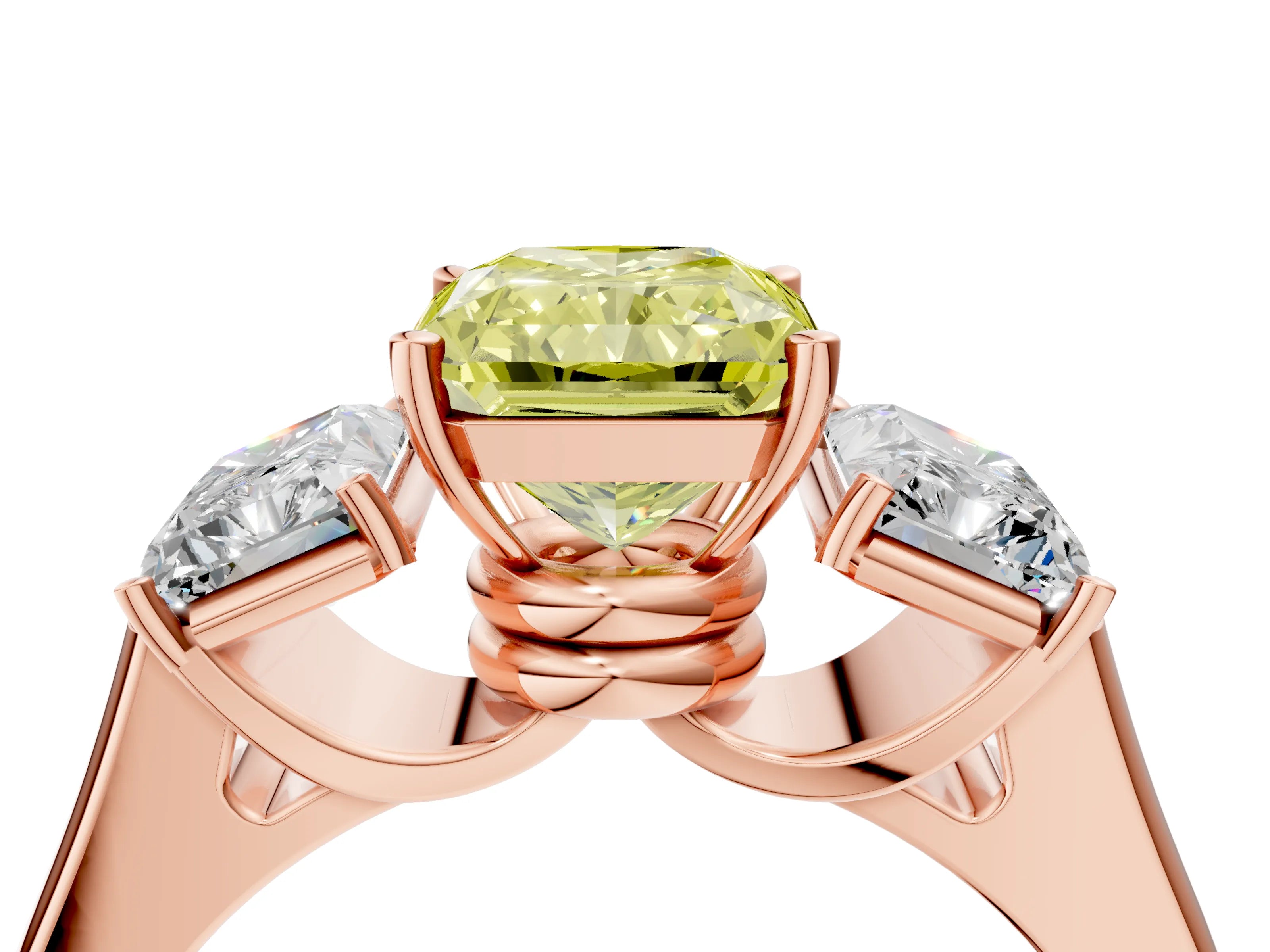 Rose gold Three-Stone Fancy Yellow Radiant Cut Brilliant Diamond Trellis Ring with Comfort Fit Band_4