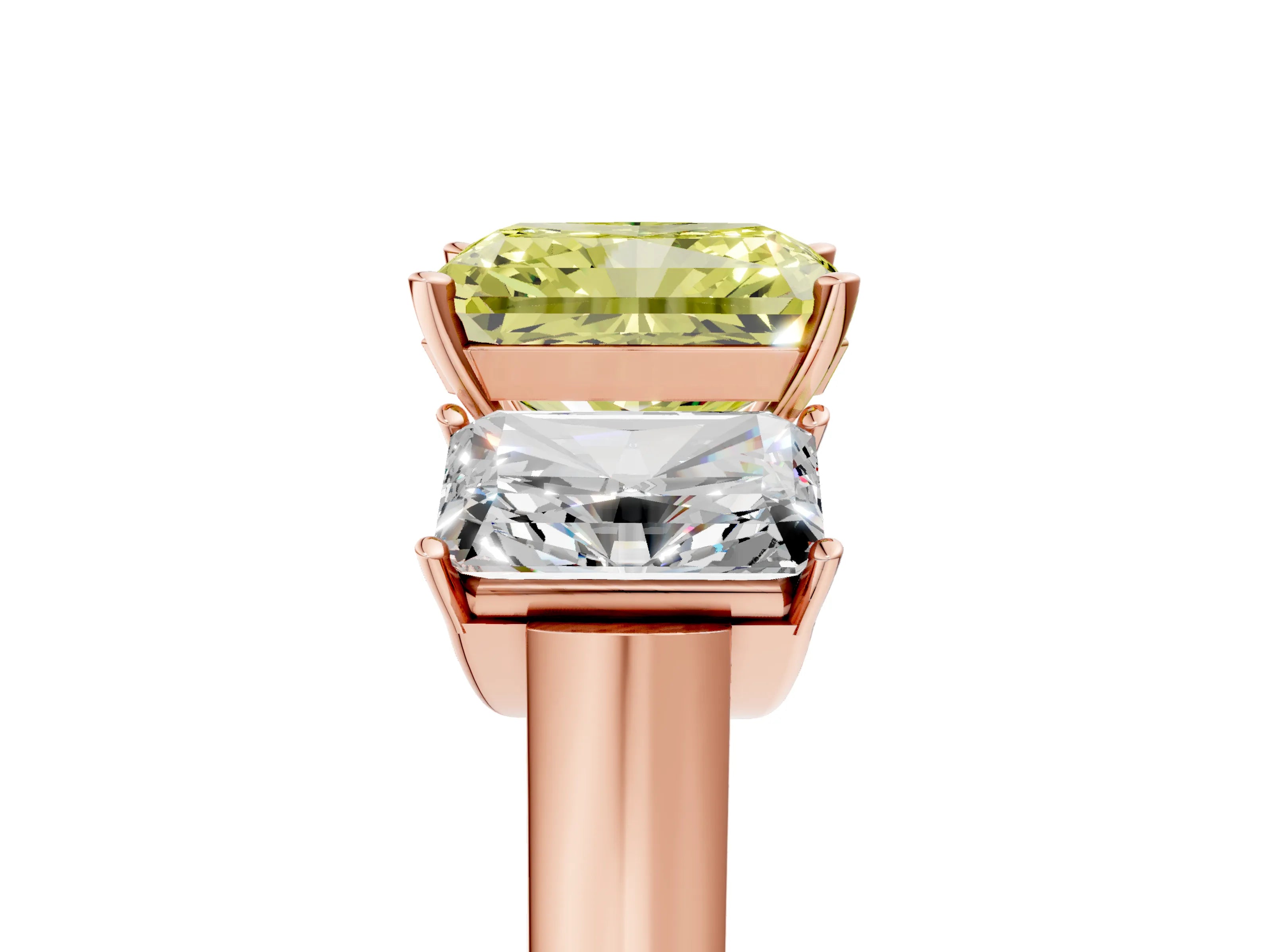 Rose gold Three-Stone Fancy Yellow Radiant Cut Brilliant Diamond Trellis Ring with Comfort Fit Band_5