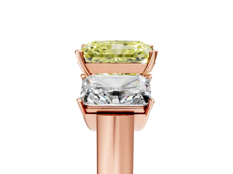Rose gold Three-Stone Fancy Yellow Radiant Cut Brilliant Diamond Trellis Ring with Comfort Fit Band_5