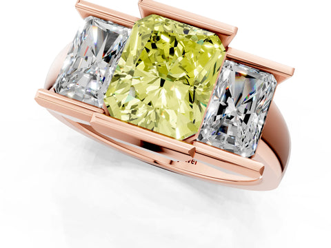 Rose gold Three Stone Fancy Yellow Radiant Cut Cut Channel Set Diamond Ring_1