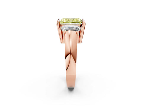 Rose gold Three Stone Fancy Yellow Radiant Cut Cut Channel Set Diamond Ring_2