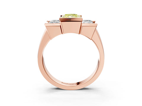 Rose gold Three Stone Fancy Yellow Radiant Cut Cut Channel Set Diamond Ring_3
