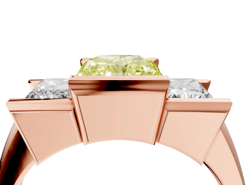 Rose gold Three Stone Fancy Yellow Radiant Cut Cut Channel Set Diamond Ring_4