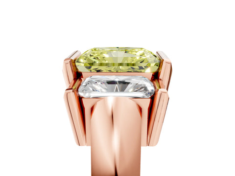 Rose gold Three Stone Fancy Yellow Radiant Cut Cut Channel Set Diamond Ring_5