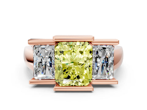 Rose gold Three Stone Fancy Yellow Radiant Cut Cut Channel Set Diamond Ring