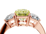 Rose gold Three-Stone Fancy Yellow Radiant Cut Cut Diamond Engagement Ring with Flat Band and Four-Prong Setting_16