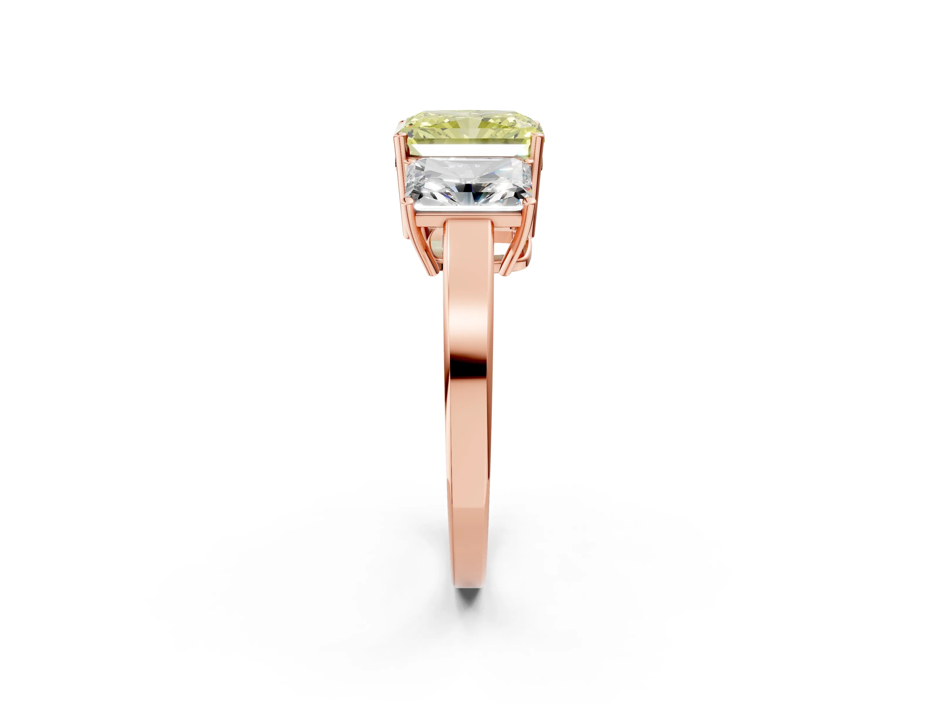 Rose gold Three-Stone Fancy Yellow Radiant Cut Cut Diamond Engagement Ring with Flat Band and Four-Prong Setting_2