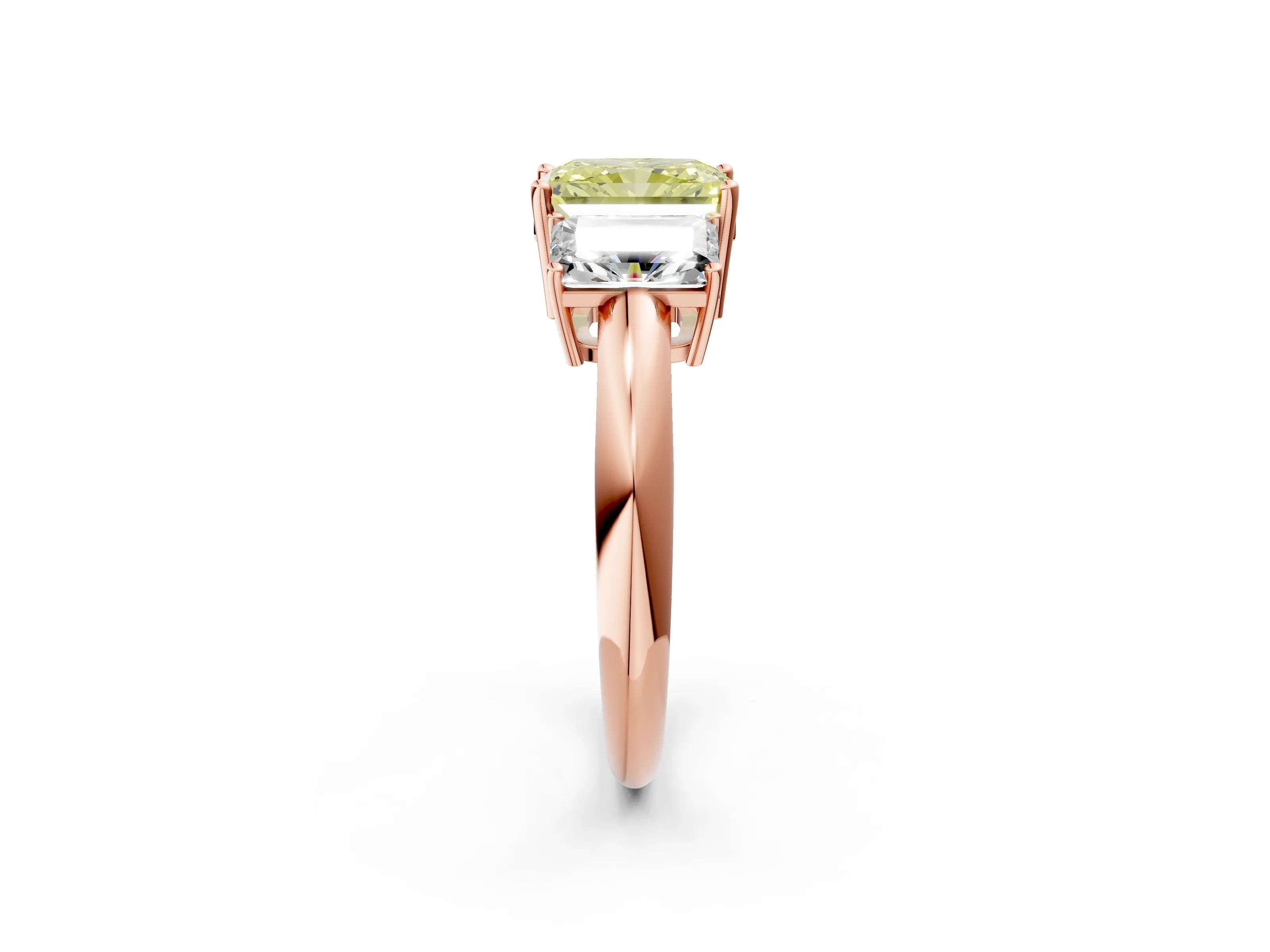 Rose gold Three-Stone Fancy Yellow Radiant Cut Cut Diamond Engagement Ring with Prong Setting on a White Gold Band_26
