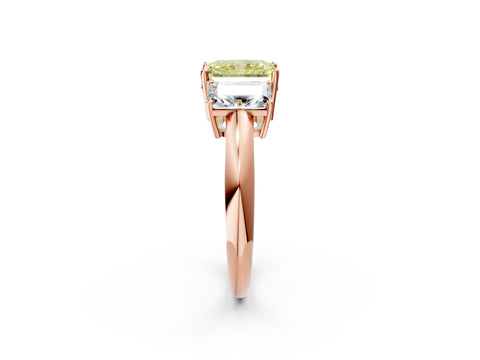 Rose gold Three-Stone Fancy Yellow Radiant Cut Cut Diamond Engagement Ring with Prong Setting on a White Gold Band_26