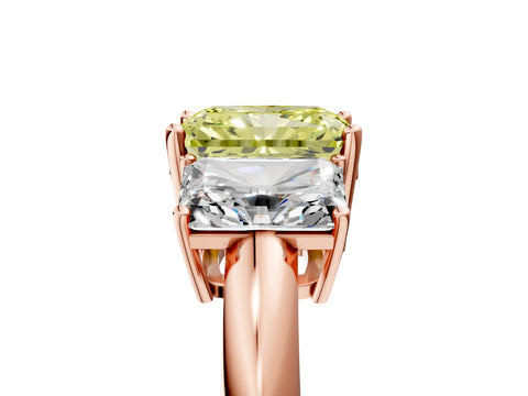 Rose gold Three-Stone Fancy Yellow Radiant Cut Cut Diamond Engagement Ring with Prong Setting on a White Gold Band_29