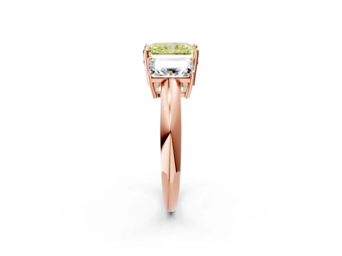 Rose gold Three-Stone Fancy Yellow Radiant Cut Cut Diamond Engagement Ring with Prong Setting on a White Gold Band_2
