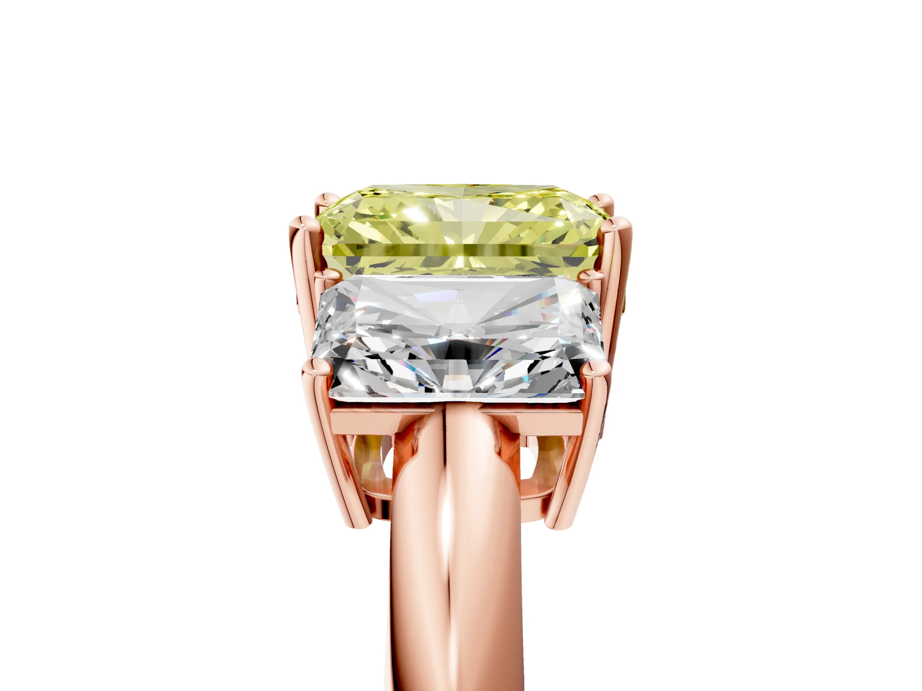 Rose gold Three-Stone Fancy Yellow Radiant Cut Cut Diamond Engagement Ring with Prong Setting on a White Gold Band_5