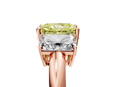 Rose gold Three-Stone Fancy Yellow Radiant Cut Cut Diamond Engagement Ring with Prong Setting on a White Gold Band_5
