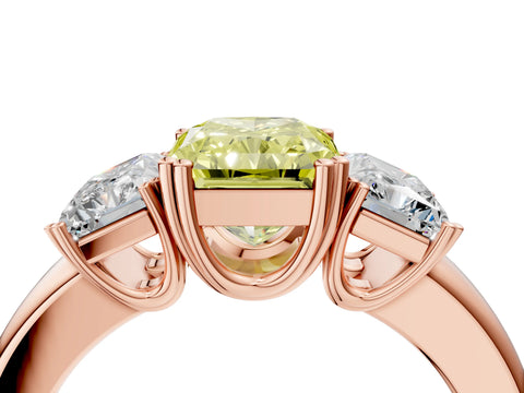 Rose gold Three-Stone Fancy Yellow Radiant Cut Cut Diamond Ring with Channel Set Band and Four-Prong Setting_4
