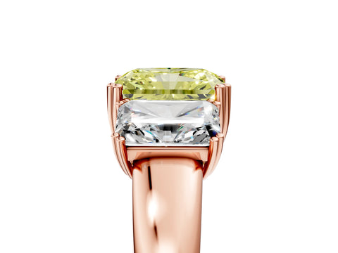 Rose gold Three-Stone Fancy Yellow Radiant Cut Cut Diamond Ring with Channel Set Band and Four-Prong Setting_5