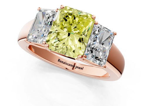 Rose gold Three-Stone Fancy Yellow Radiant Cut Cut Diamond Ring with Prong Setting and Classic Band_1