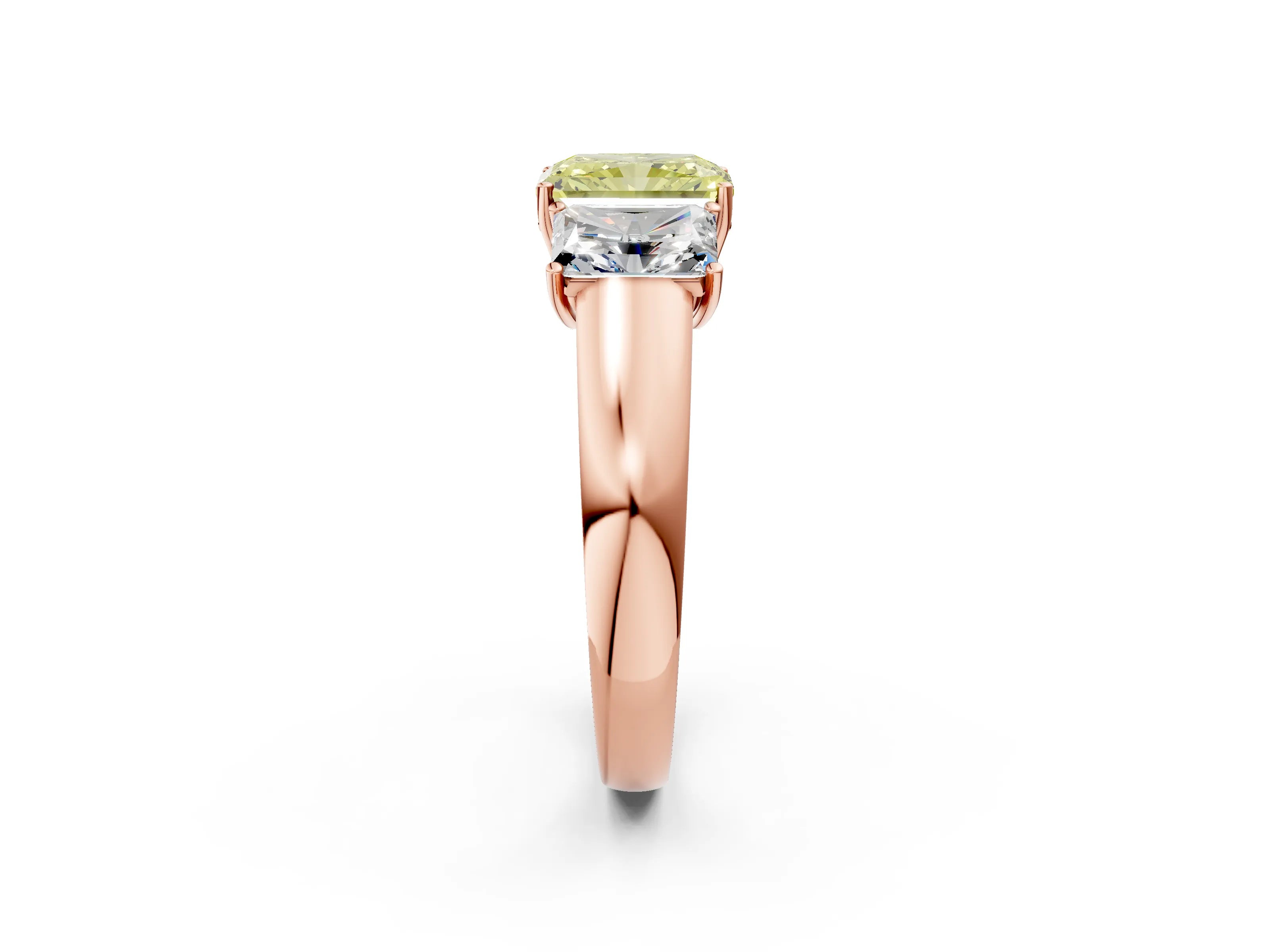 Rose gold Three-Stone Fancy Yellow Radiant Cut Cut Diamond Ring with Prong Setting and Classic Band_2