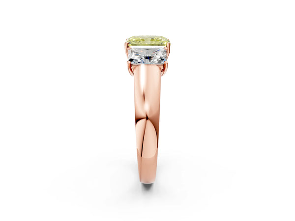 Rose gold Three-Stone Fancy Yellow Radiant Cut Cut Diamond Ring with Prong Setting and Classic Band