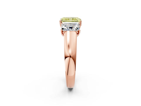 Rose gold Three-Stone Fancy Yellow Radiant Cut Cut Diamond Ring with Prong Setting and Classic Band_2
