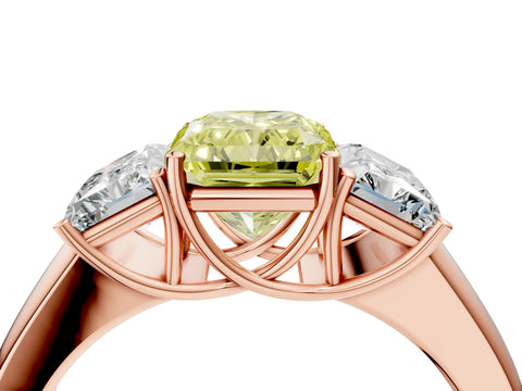 Rose gold Three-Stone Fancy Yellow Radiant Cut Cut Diamond Ring with Prong Setting and Classic Band_4
