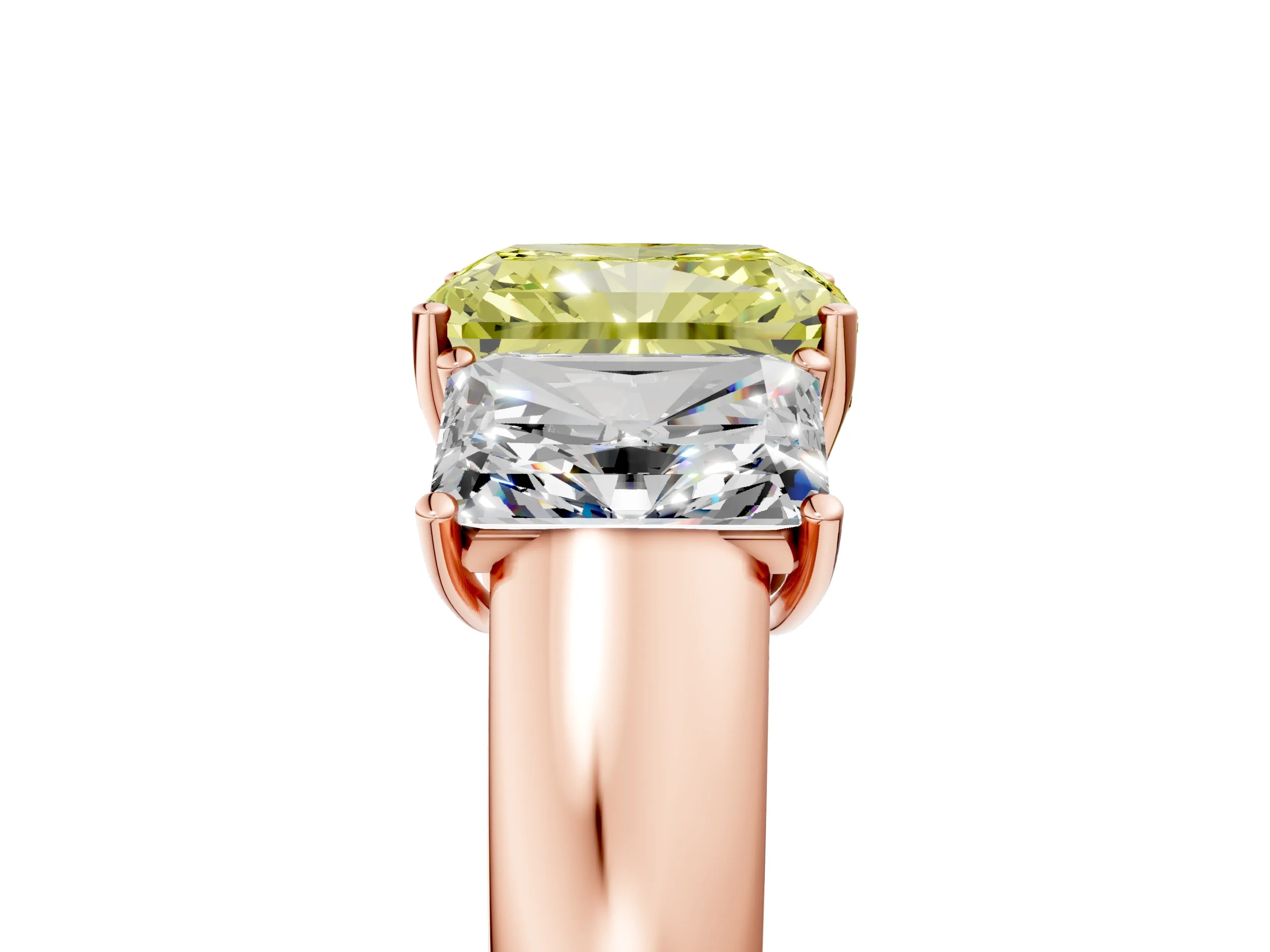 Rose gold Three-Stone Fancy Yellow Radiant Cut Cut Diamond Ring with Prong Setting and Classic Band_5