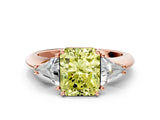 Rose gold Three-Stone Fancy Yellow Radiant Cut Cut Diamond Ring with Trillion Side Stones and Four-Prong Setting_3