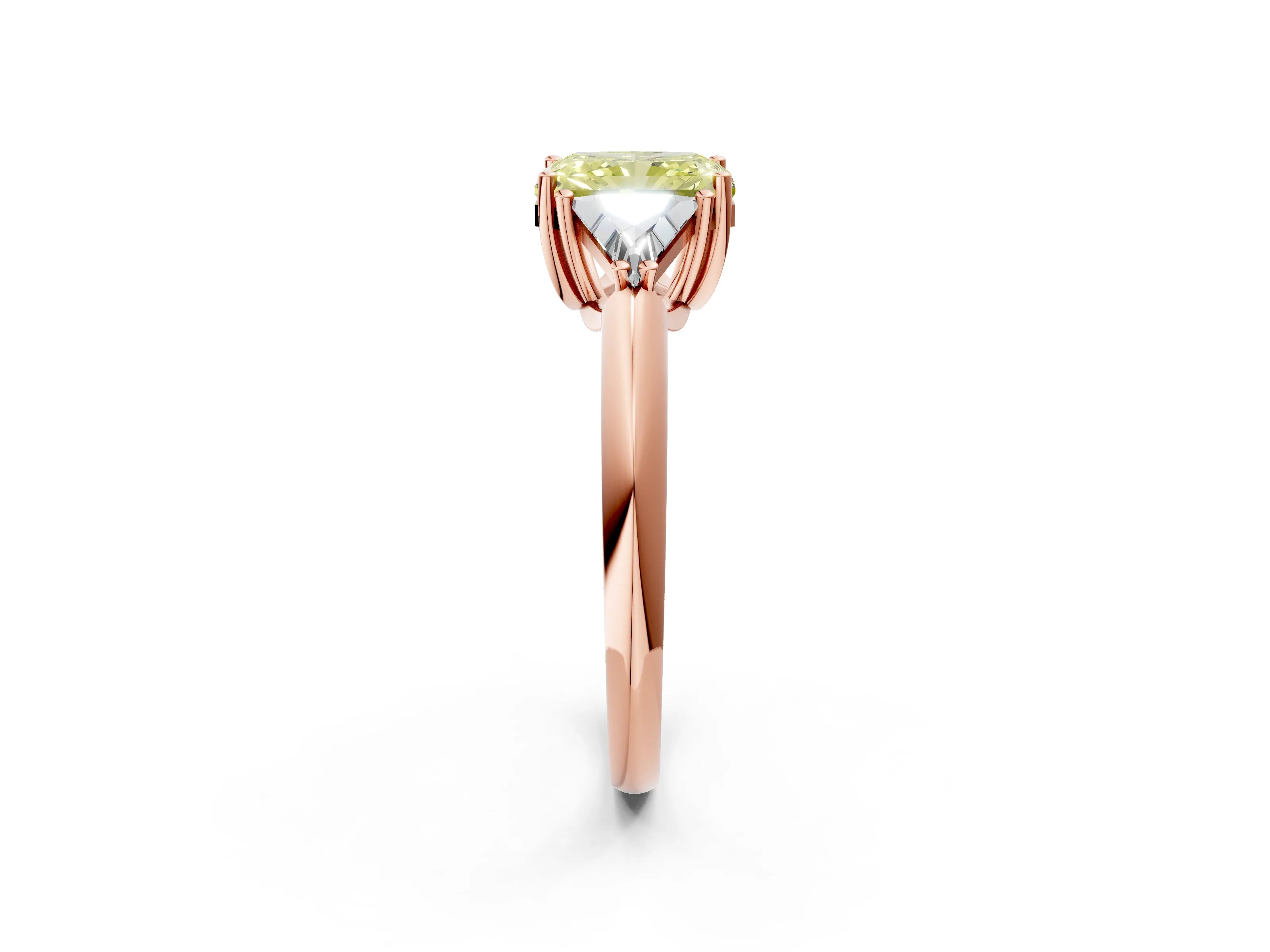 Rose gold Three-Stone Fancy Yellow Radiant Cut Cut Diamond Ring with Trillion Side Stones and Four-Prong Setting_5