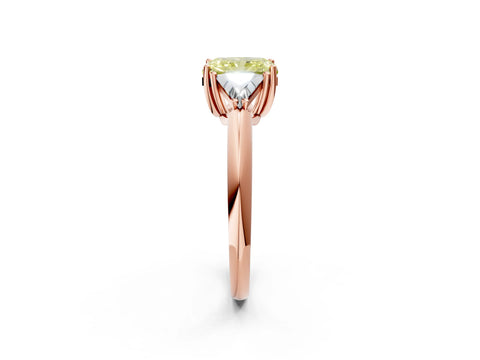 Rose gold Three-Stone Fancy Yellow Radiant Cut Cut Diamond Ring with Trillion Side Stones and Four-Prong Setting_5
