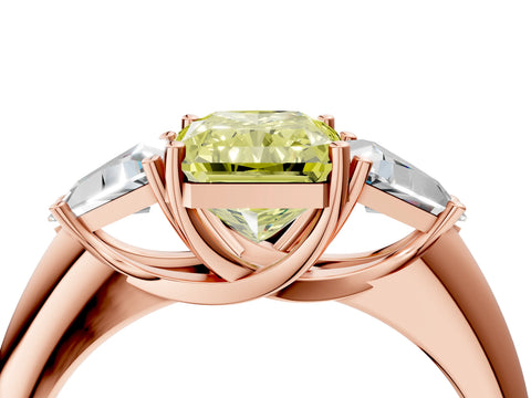 Rose gold Three-Stone Fancy Yellow Radiant Cut Cut Diamond Ring with Trillion Side Stones and Four-Prong Setting_7