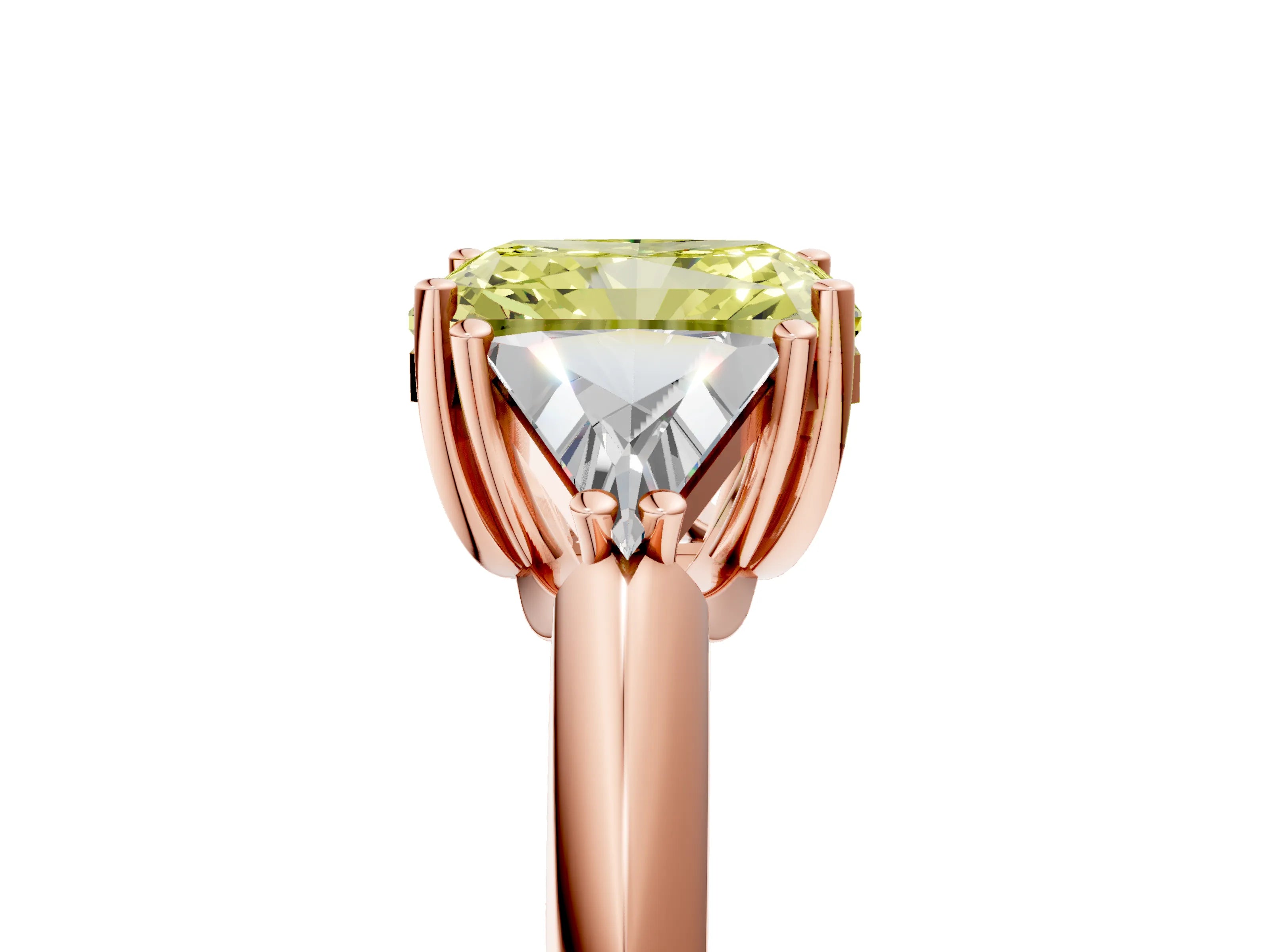 Rose gold Three-Stone Fancy Yellow Radiant Cut Cut Diamond Ring with Trillion Side Stones and Four-Prong Setting_8