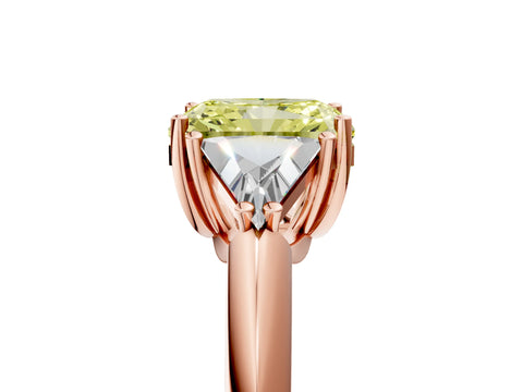 Rose gold Three-Stone Fancy Yellow Radiant Cut Cut Diamond Ring with Trillion Side Stones and Four-Prong Setting_8