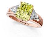 Rose gold Three-Stone Fancy Yellow Radiant Cut Cut Diamond Ring with Trillion Side Stones on a Split Shank Band_1