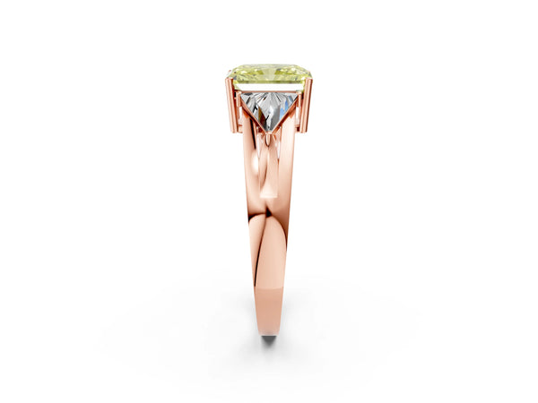 Rose Gold Radiant Cut Split Shank Three Stone Engagement Ring Setting for Fancy Yellow Center