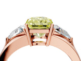 Rose gold Three-Stone Fancy Yellow Radiant Cut Cut Diamond Ring with Trillion Side Stones on a Split Shank Band_4