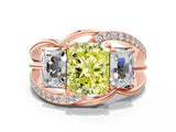 Rose gold Three-Stone Fancy Yellow Radiant Cut Cut Diamond Split Shank Prong Set Ring