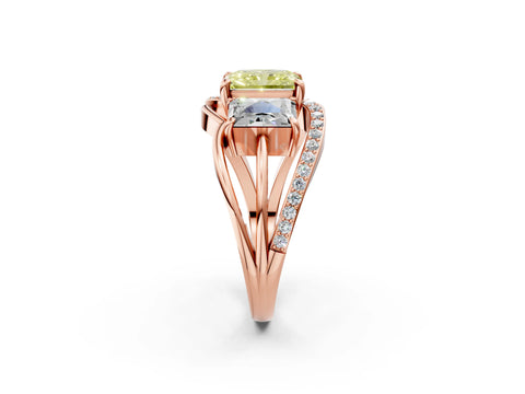 Rose gold Three-Stone Fancy Yellow Radiant Cut Cut Diamond Split Shank Prong Set Ring_14