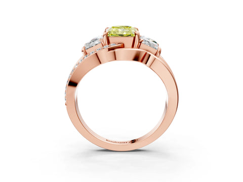 Rose gold Three-Stone Fancy Yellow Radiant Cut Cut Diamond Split Shank Prong Set Ring_15