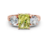 Rose gold Three-Stone Fancy Yellow Radiant Cut Cut Milgrain Band Prong Setting Ring