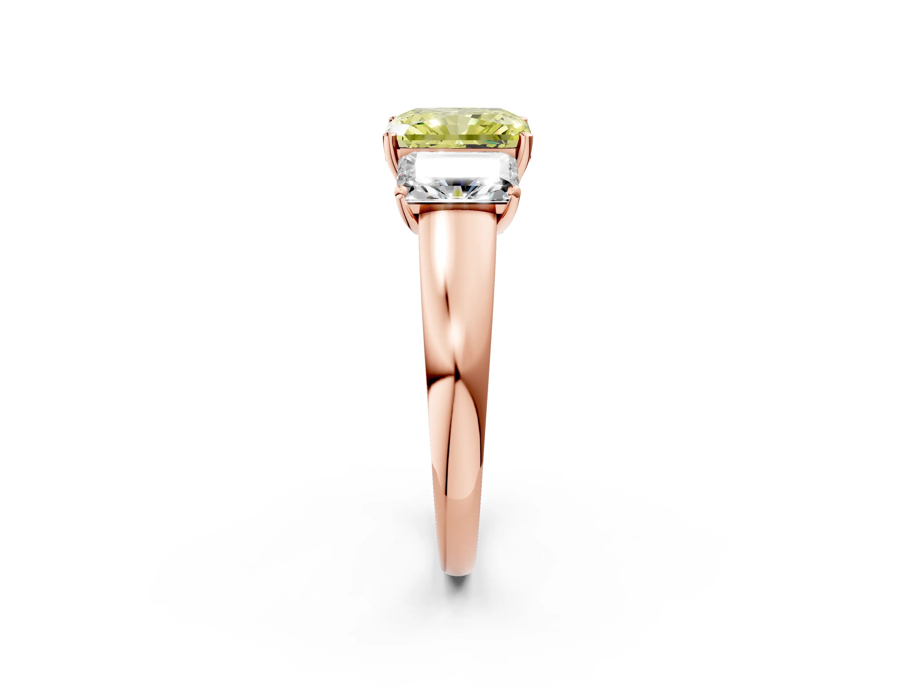 Rose gold Three-Stone Fancy Yellow Radiant Cut Cut Solitaire Ring with Classic Prong Setting_2