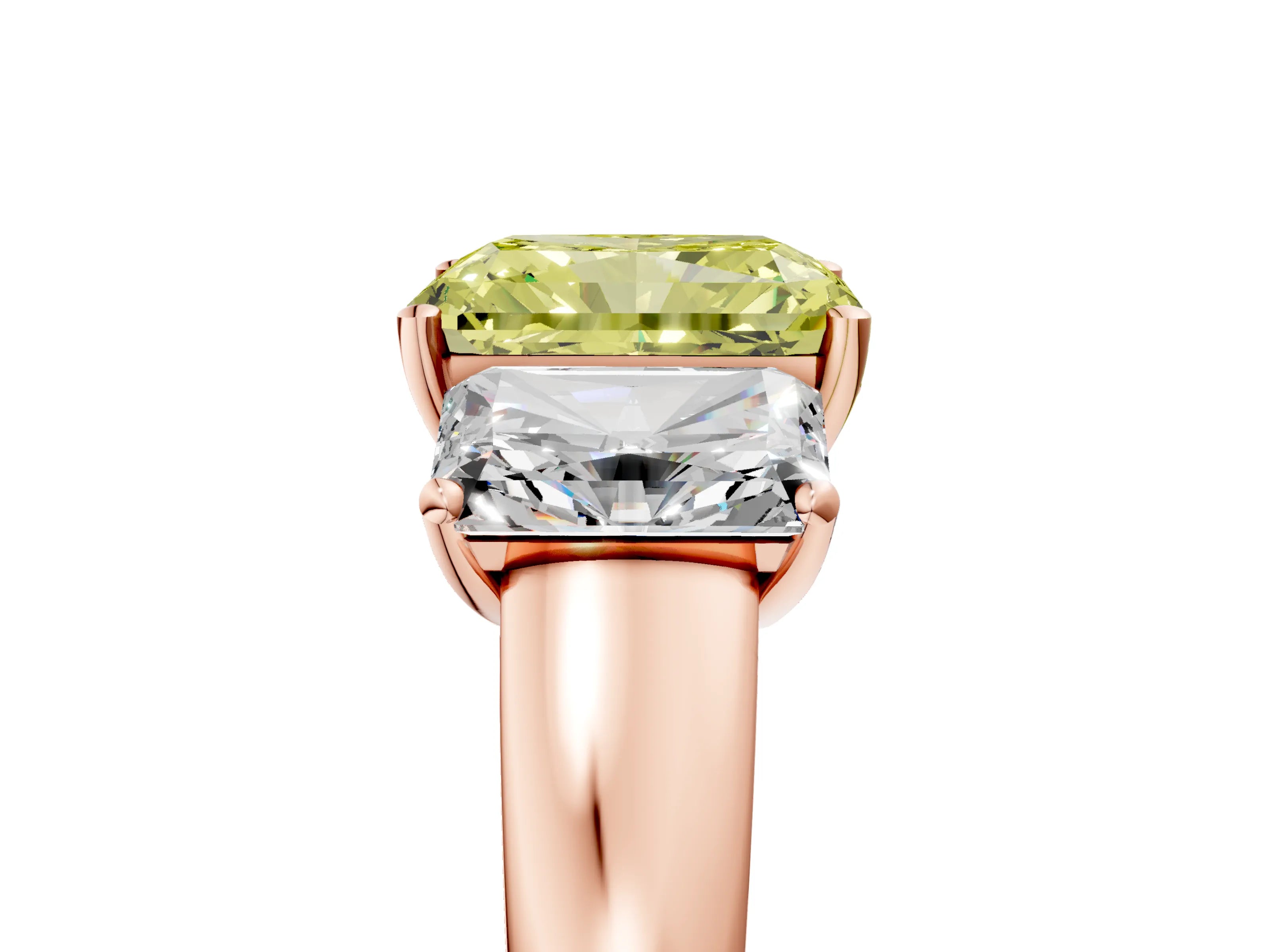 Rose gold Three-Stone Fancy Yellow Radiant Cut Cut Solitaire Ring with Classic Prong Setting_5