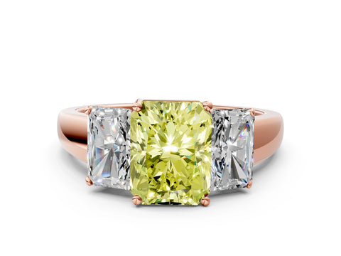 Rose gold Three-Stone Fancy Yellow Radiant Cut Cut Solitaire Ring with Classic Prong Setting