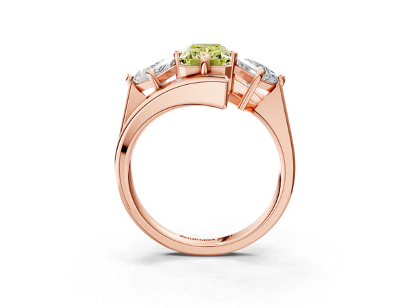 Rose gold Three-Stone Fancy Yellow Radiant Cut Cut Tension Band Ring with Four-Prong Setting