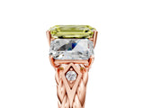 Rose gold Three-Stone Fancy Yellow Radiant Cut Diamond Braided Band Ring with Four-Prong Setting_107