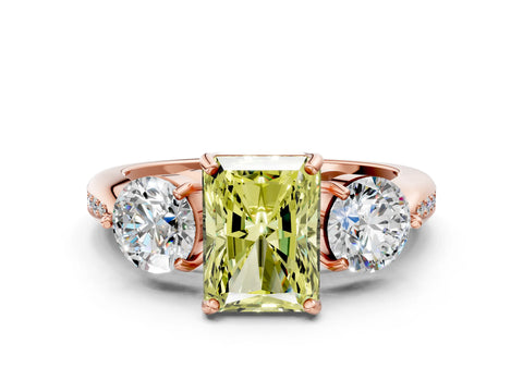 Rose gold Three-Stone Fancy Yellow Radiant Cut Diamond Channel Set Engagement Ring with Prong Setting_12