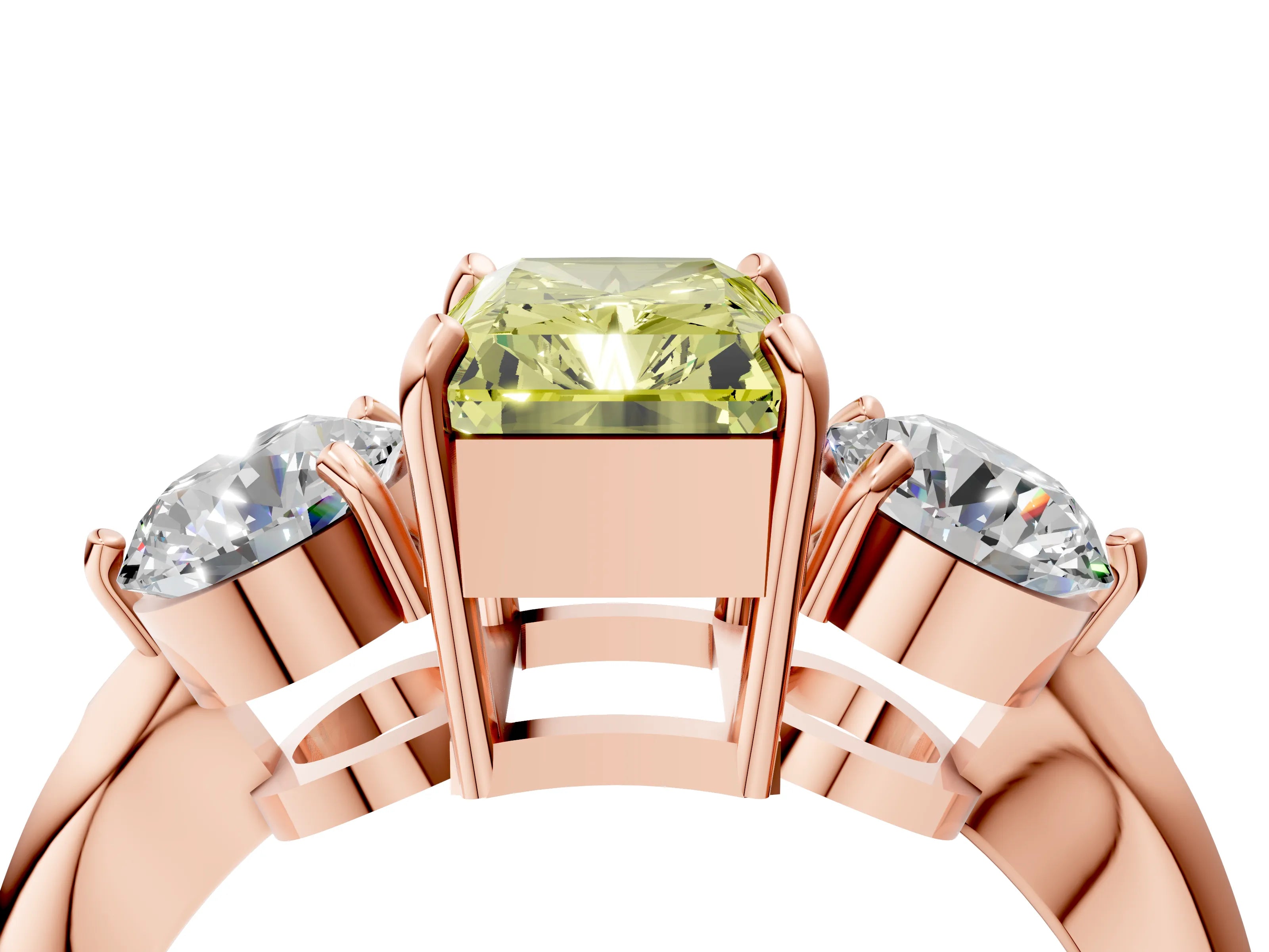 Rose gold Three-Stone Fancy Yellow Radiant Cut Diamond Channel Set Engagement Ring with Prong Setting_16