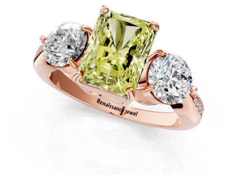 Rose gold Three-Stone Fancy Yellow Radiant Cut Diamond Channel Set Engagement Ring with Prong Setting_1