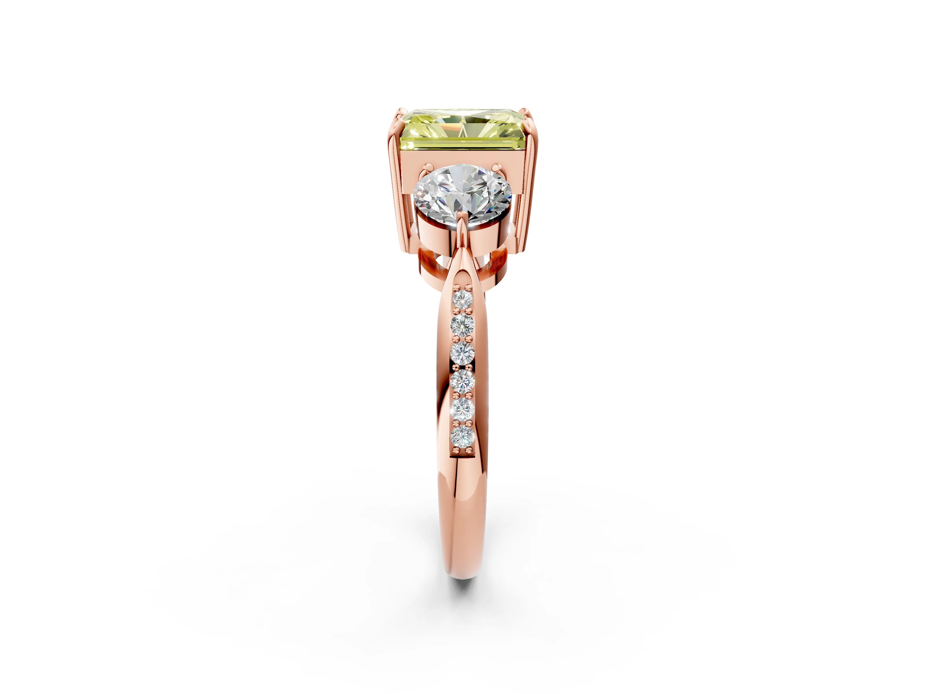 Rose gold Three-Stone Fancy Yellow Radiant Cut Diamond Channel Set Engagement Ring with Prong Setting_2