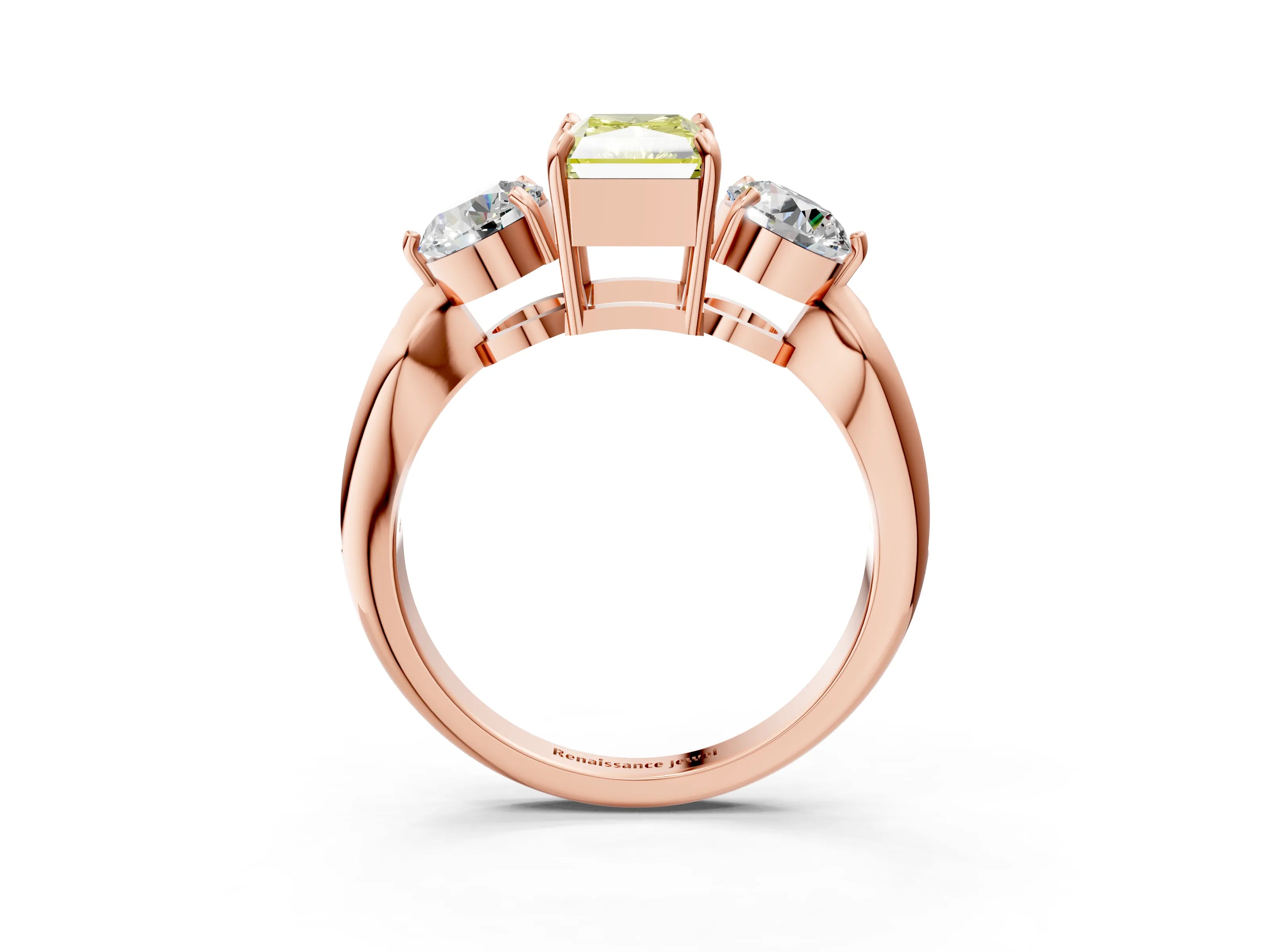 Rose gold Three-Stone Fancy Yellow Radiant Cut Diamond Channel Set Engagement Ring with Prong Setting_3