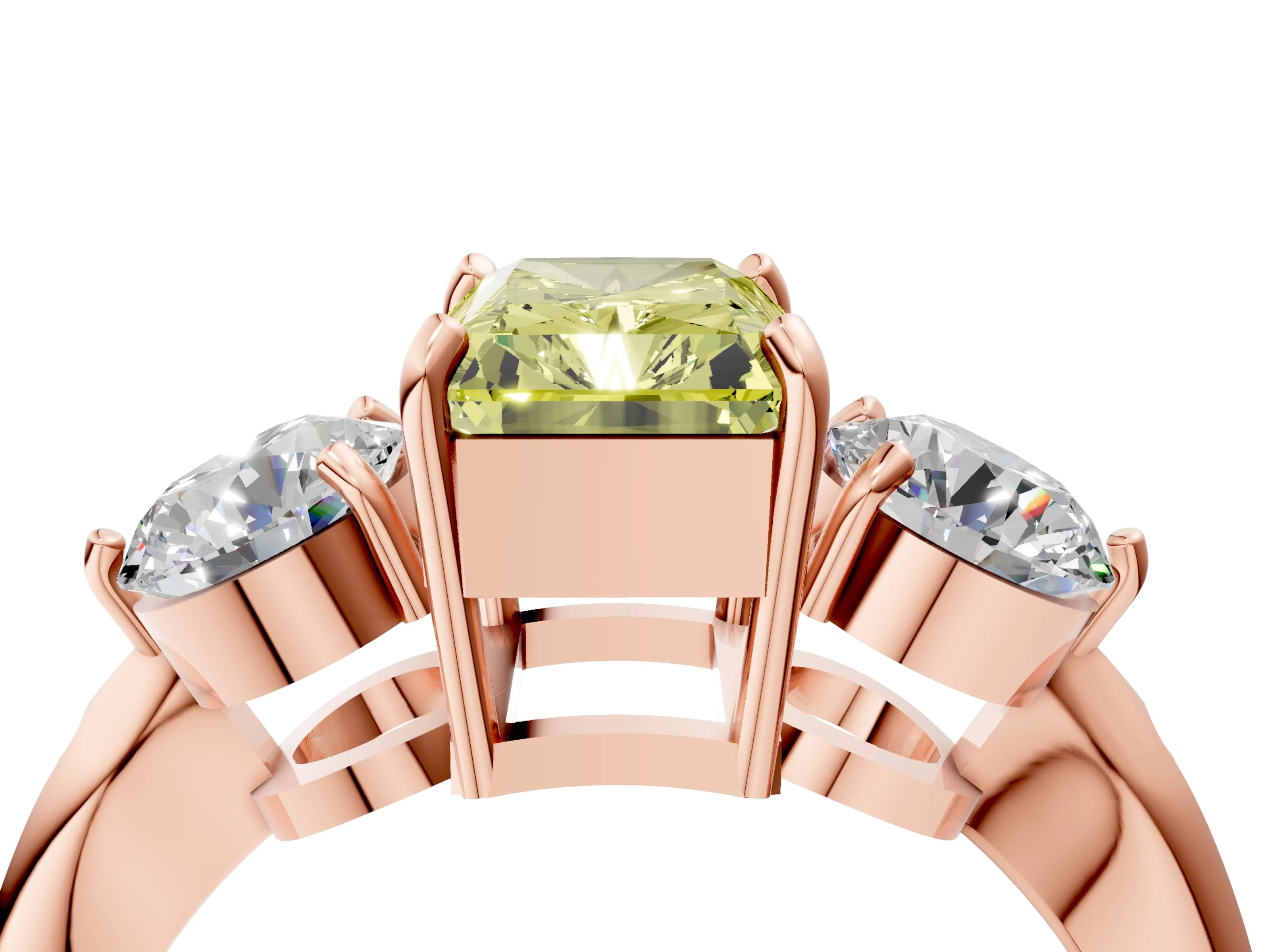 Rose gold Three-Stone Fancy Yellow Radiant Cut Diamond Channel Set Engagement Ring with Prong Setting_4